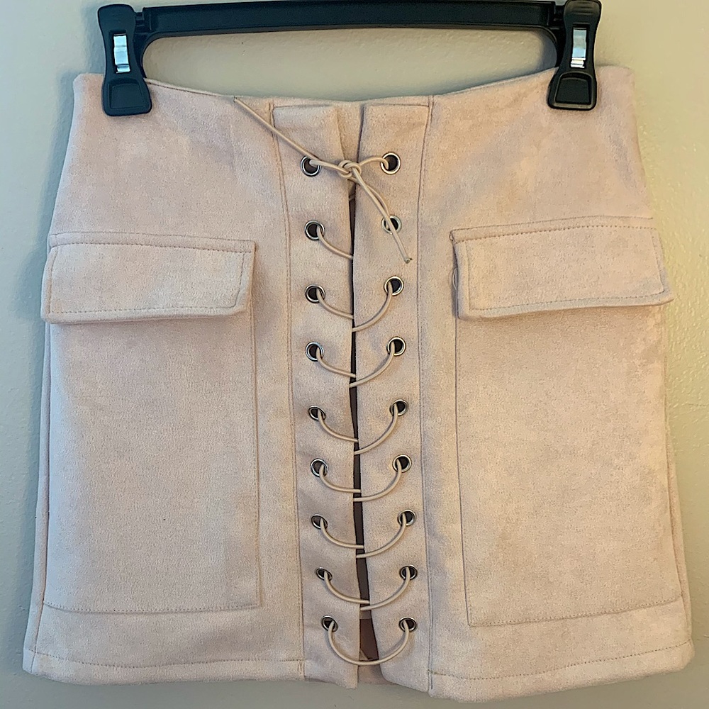 Women’s Lace Up High Waisted Suede Mini Skirt